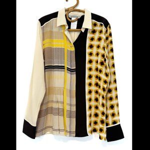 Sportmax | Multi-Print 100% Silk Button Front Blouse Size US 14